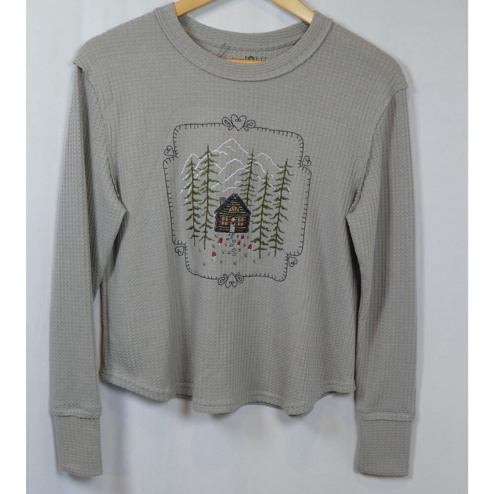 Natural Life Parker Embroidered Thermal Tee – Silver Cabin – XS – NWT